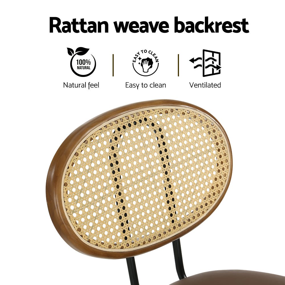 Rune Rattan Leather Bar Stools 65cm Brown (Set of 4) - Barstool Express
