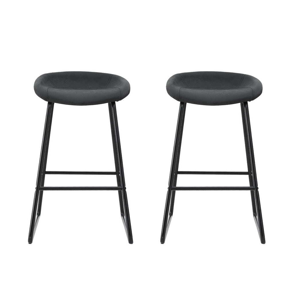 Sadie Leather Padded Bar Stools 65cm Black (Set of 2) - Barstool Express