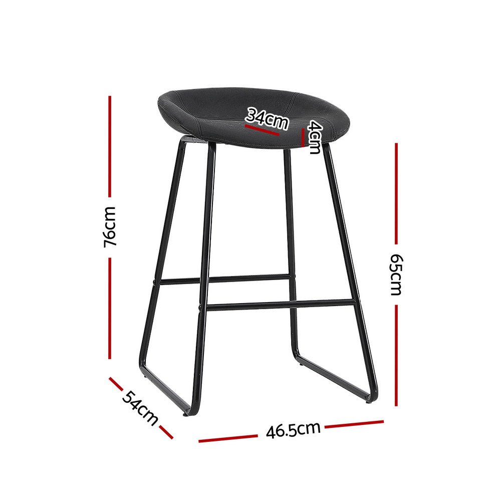 Sadie Leather Padded Bar Stools 65cm Black (Set of 2) - Barstool Express