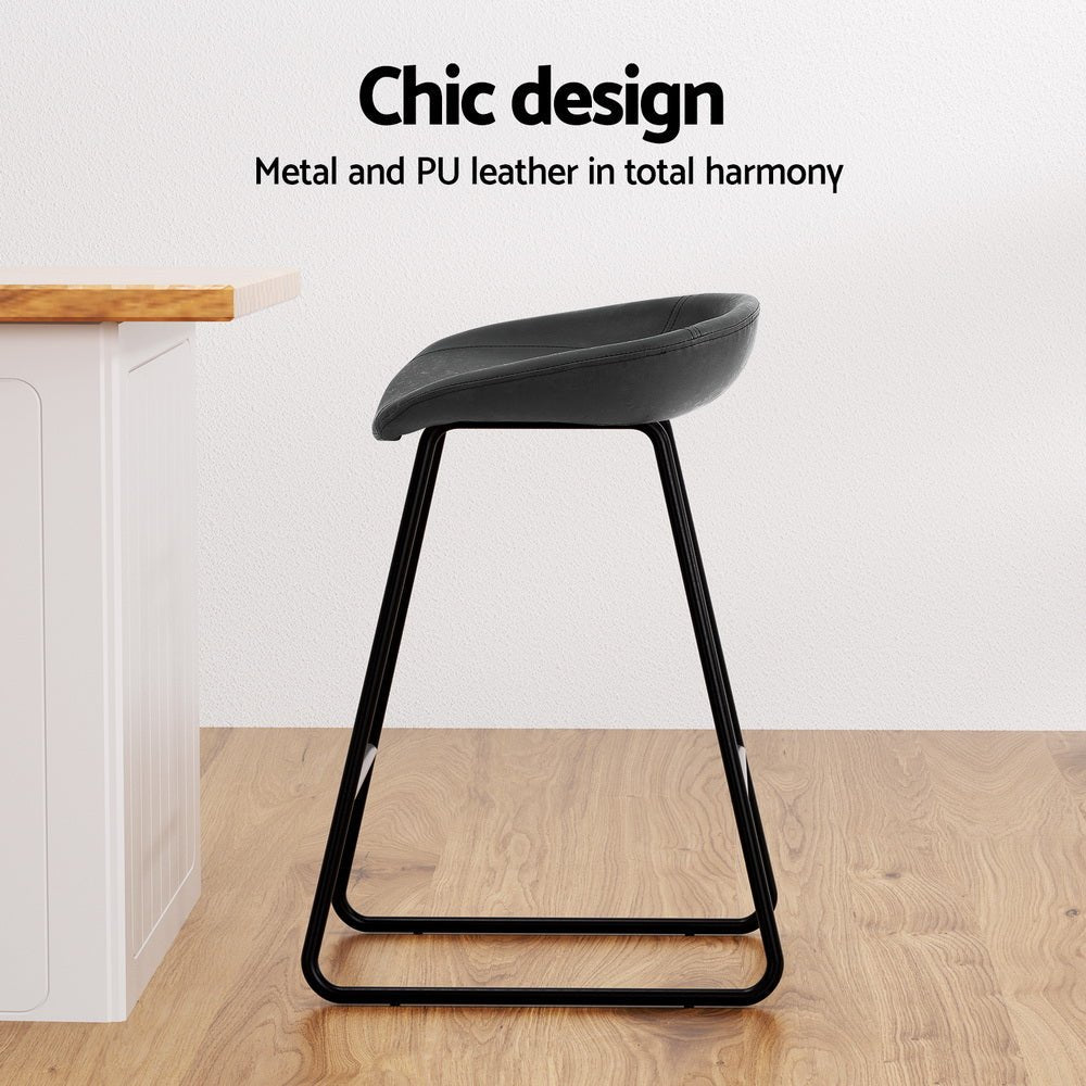 Sadie Leather Padded Bar Stools 65cm Black (Set of 2) - Barstool Express