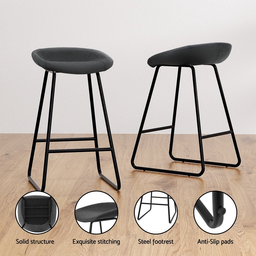 Sadie Leather Padded Bar Stools 65cm Black (Set of 4) - Barstool Express