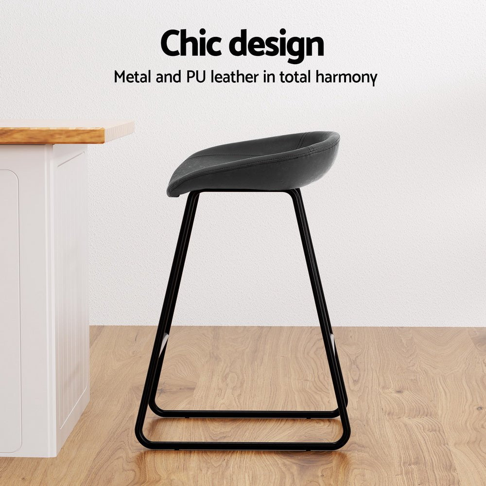 Sadie Leather Padded Bar Stools 65cm Black (Set of 4) - Barstool Express