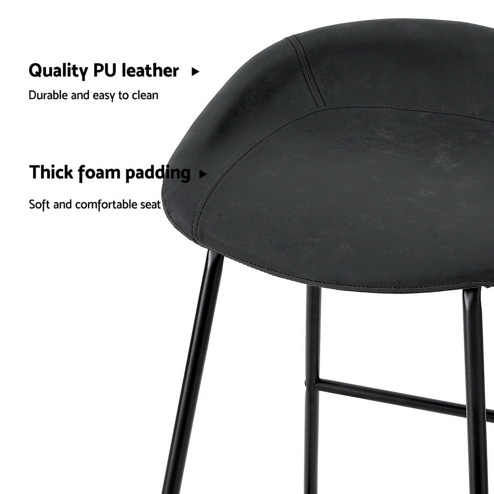Sadie Leather Padded Bar Stools 65cm Black (Set of 4) - Barstool Express