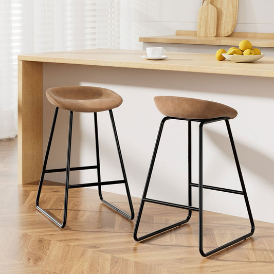 Sadie Leather Padded Bar Stools 65cm Brown (Set of 2) - Barstool Express
