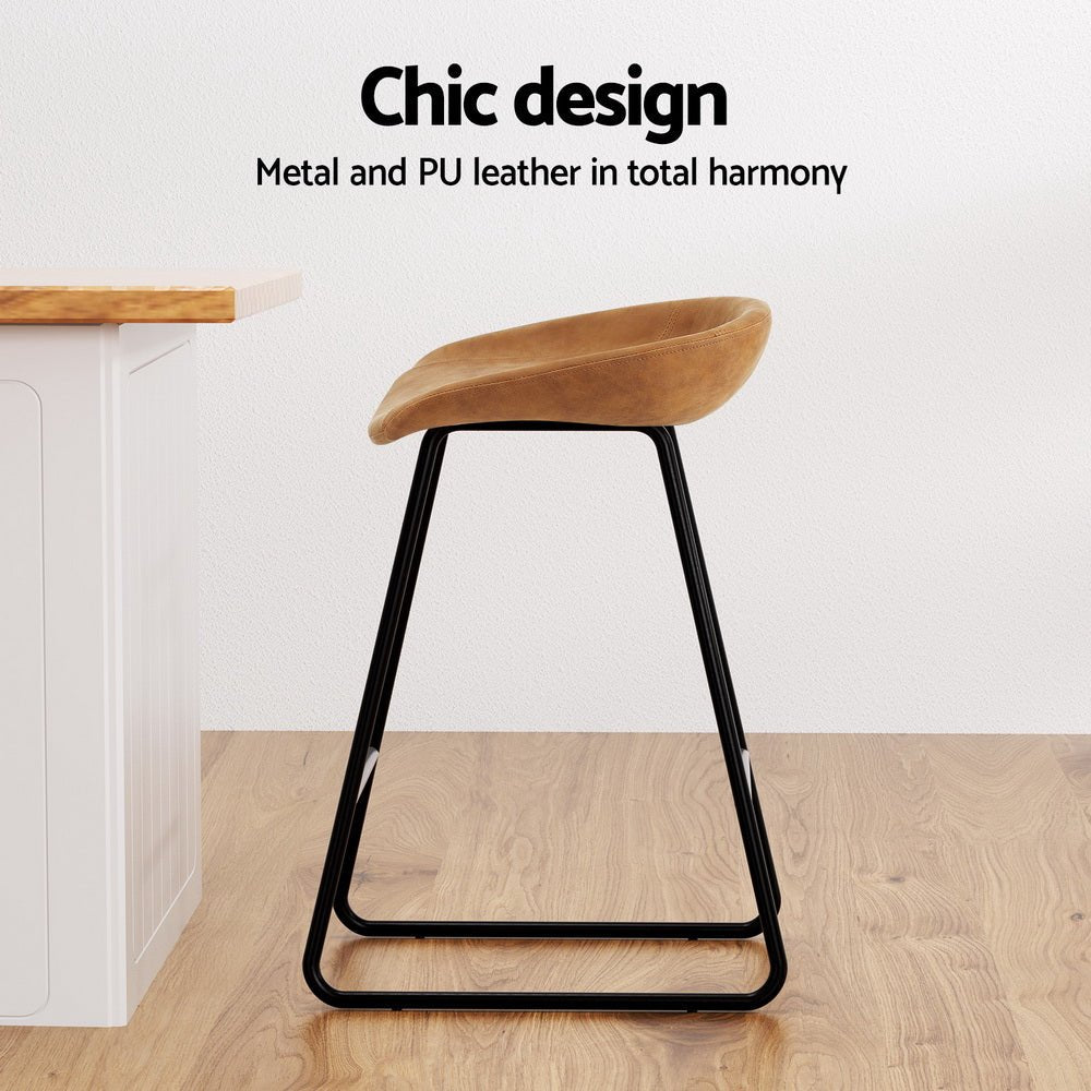 Sadie Leather Padded Bar Stools 65cm Brown (Set of 4) - Barstool Express