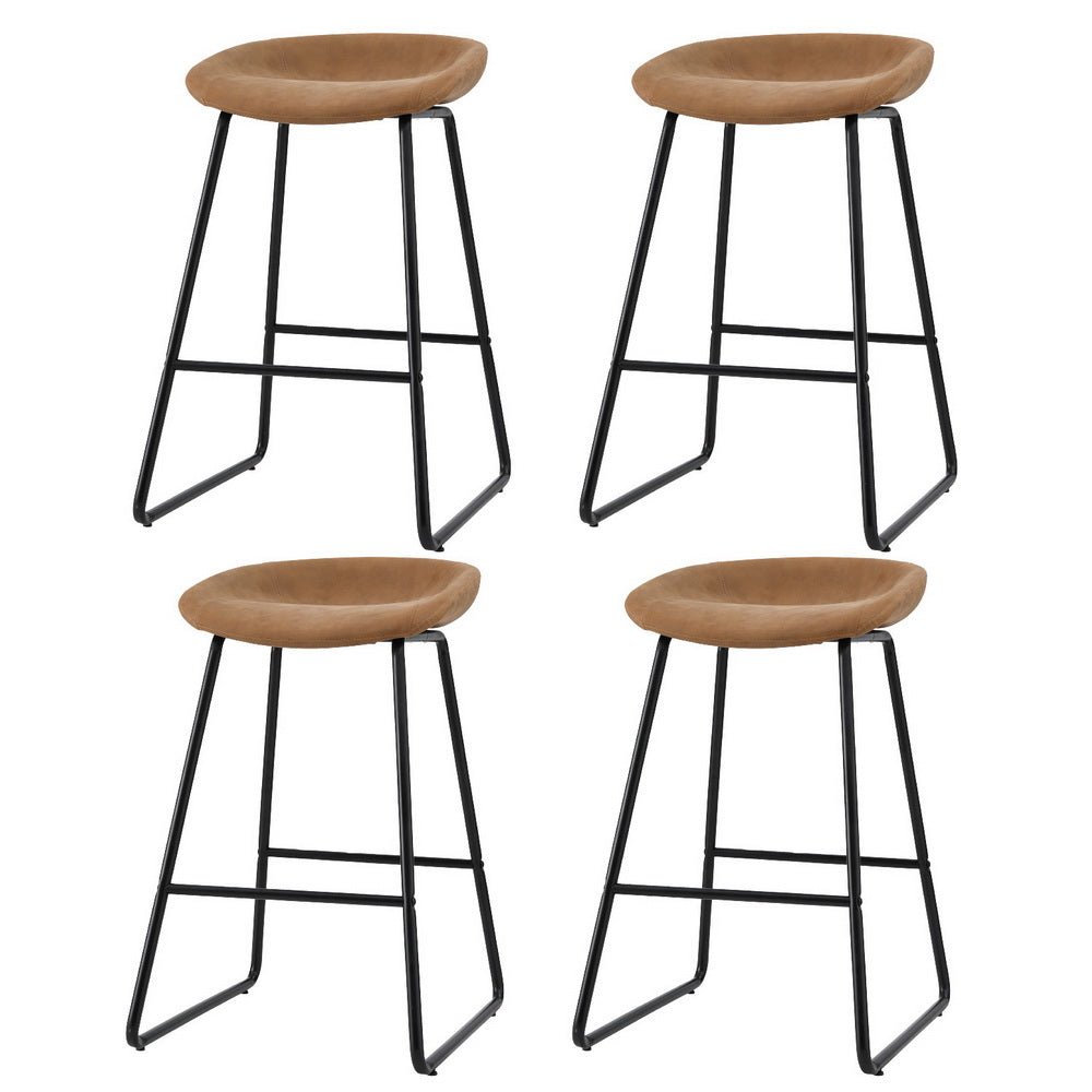 Sadie Leather Padded Bar Stools 65cm Brown (Set of 4) - Barstool Express