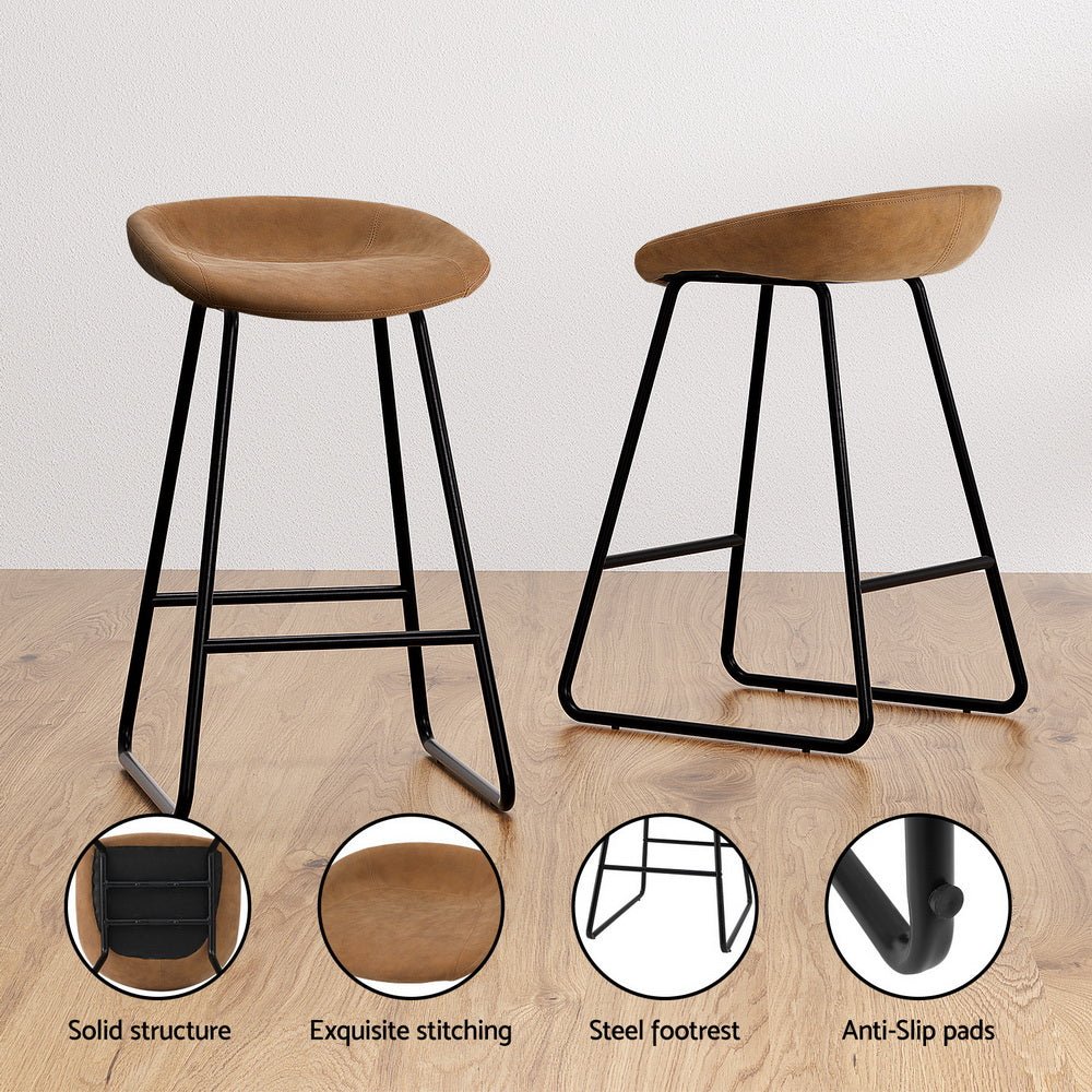 Sadie Leather Padded Bar Stools 65cm Brown (Set of 4) - Barstool Express