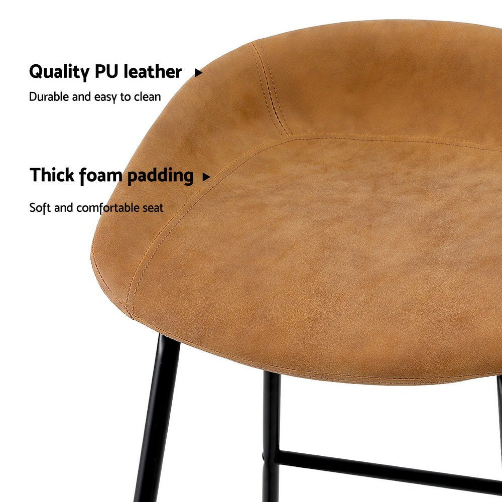 Sadie Leather Padded Bar Stools 65cm Brown (Set of 4) - Barstool Express
