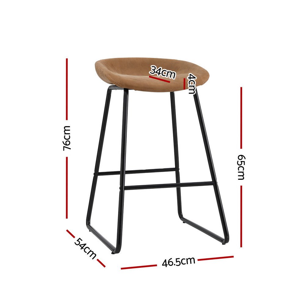 Sadie Leather Padded Bar Stools 65cm Brown (Set of 4) - Barstool Express