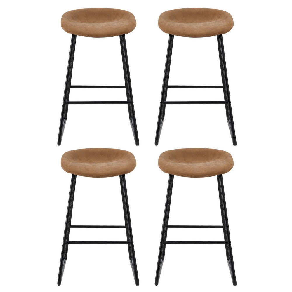 Sadie Leather Padded Bar Stools 65cm Brown (Set of 4) - Barstool Express