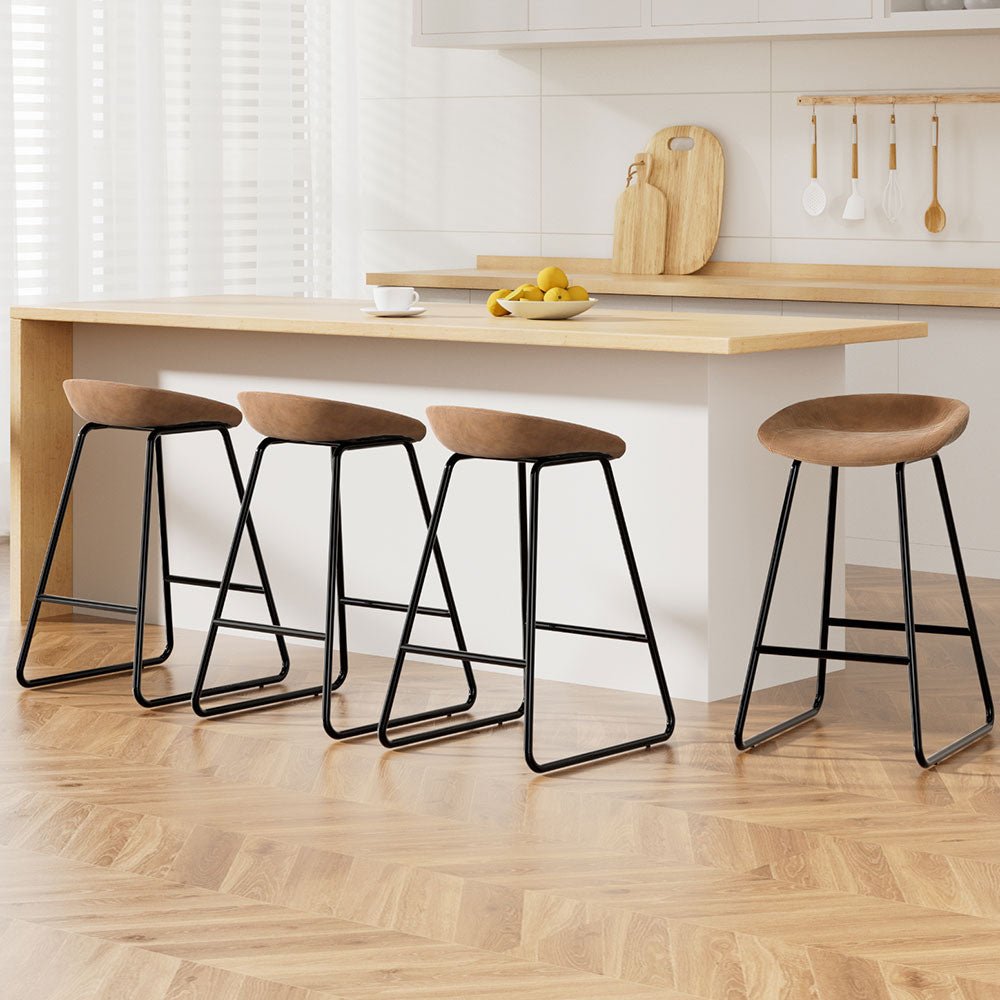 Sadie Leather Padded Bar Stools 65cm Brown (Set of 4) - Barstool Express