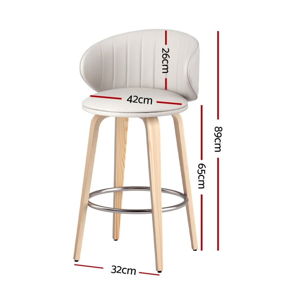 Sara Leather Timber Bar Stools 65cm Beige (Set of 4) - Barstool Express