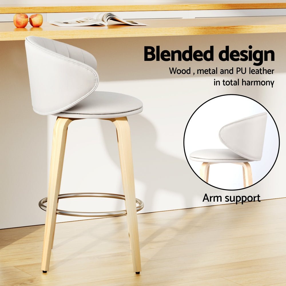 Sara Leather Timber Bar Stools 65cm Beige (Set of 4) - Barstool Express