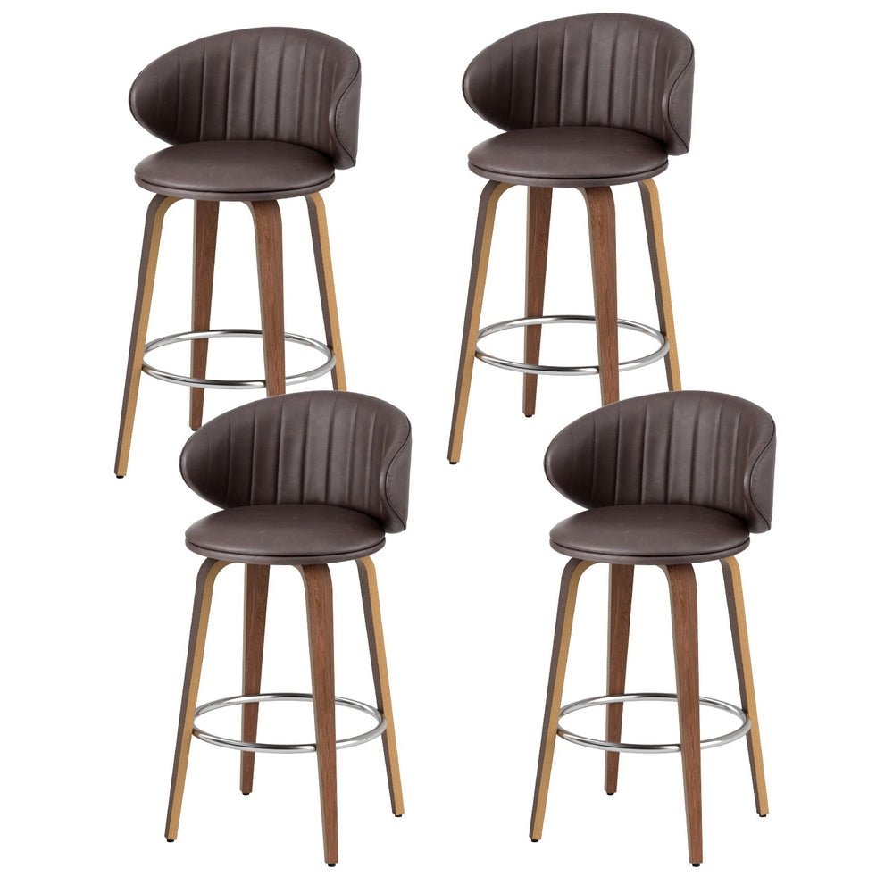 Sara Leather Timber Bar Stools 65cm Beige (Set of 4) - Barstool Express