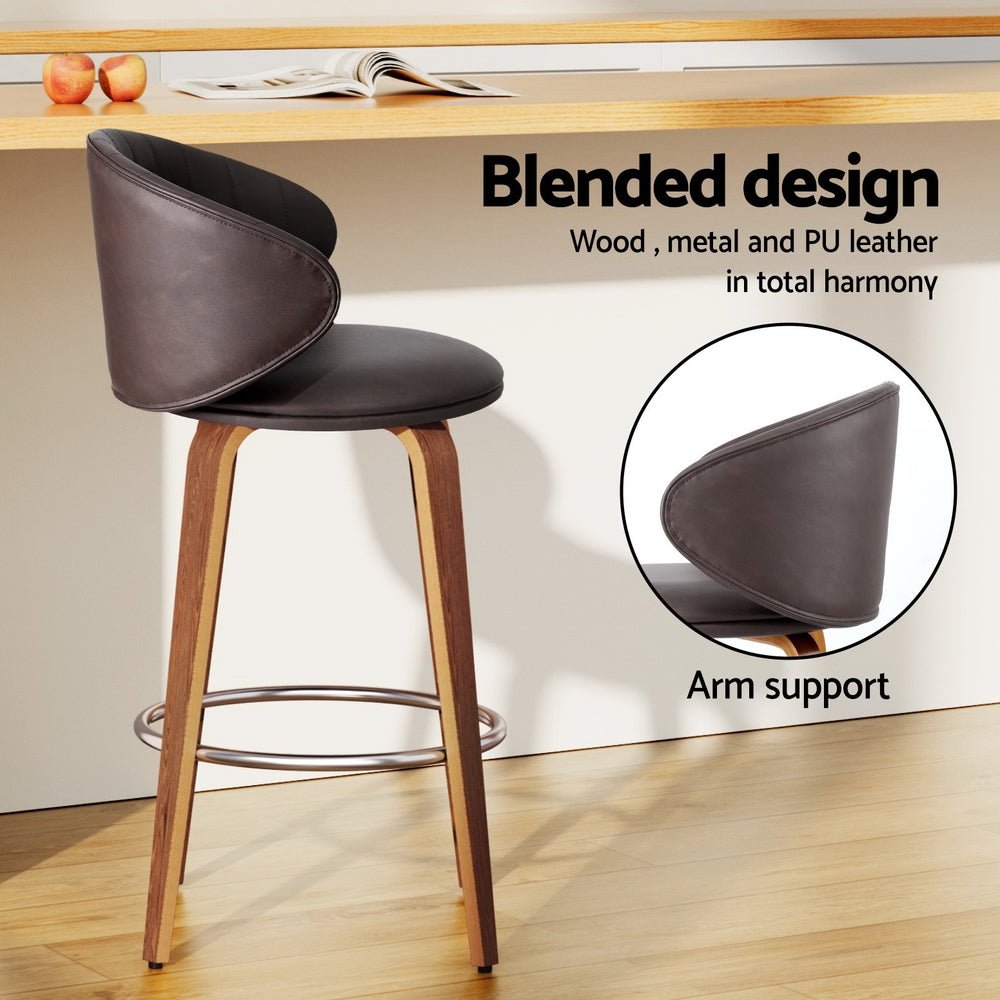 Sara Leather Timber Bar Stools 65cm Beige (Set of 4) - Barstool Express