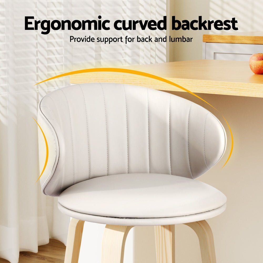 Sara Leather Timber Bar Stools 65cm Beige (Set of 4) - Barstool Express