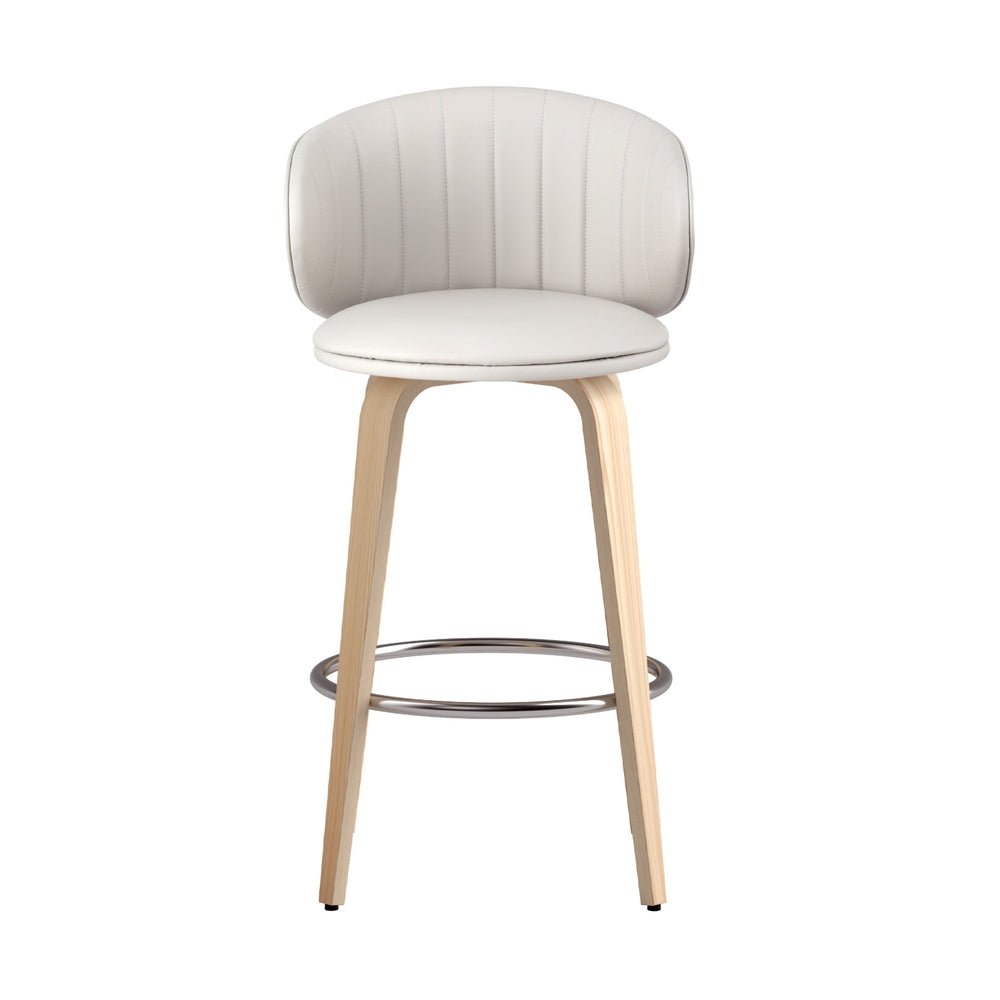 Sara Leather Timber Bar Stools 65cm Beige (Set of 4) - Barstool Express