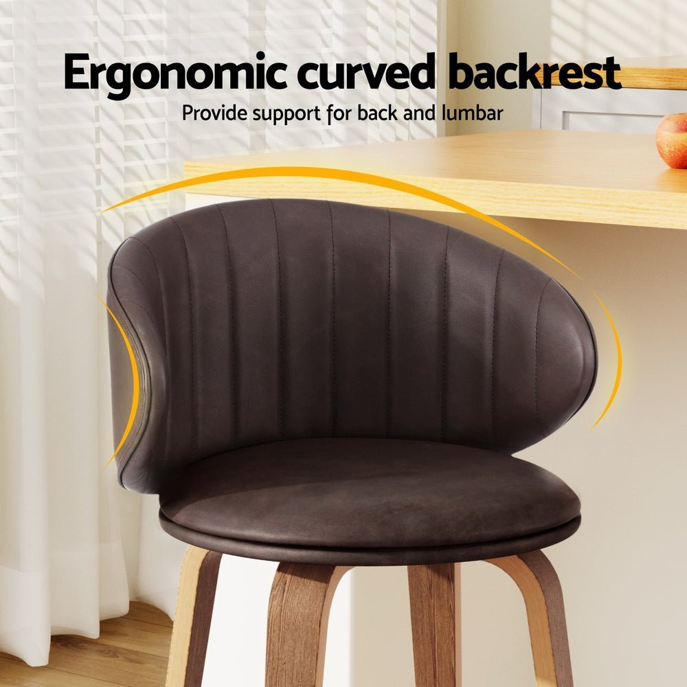 Sara Leather Timber Bar Stools 65cm Beige (Set of 4) - Barstool Express