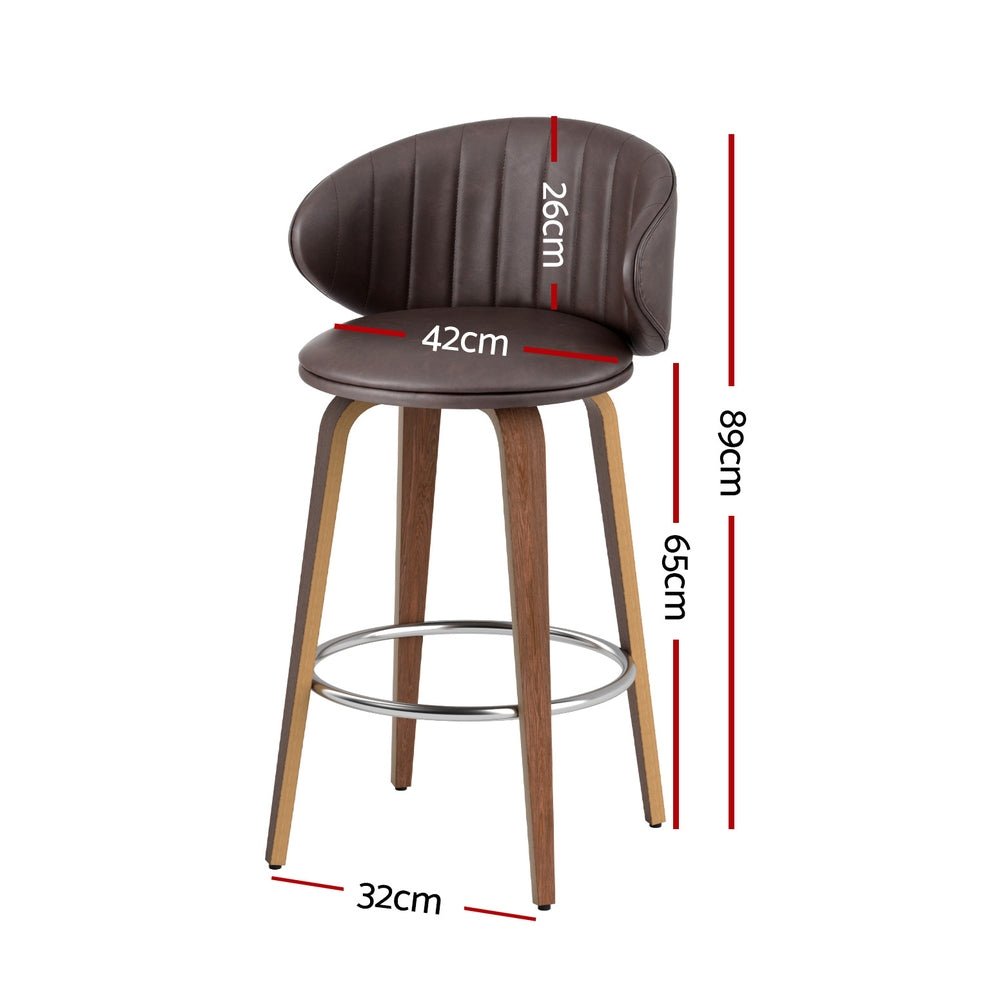 Sara Leather Timber Bar Stools 65cm Beige (Set of 4) - Barstool Express