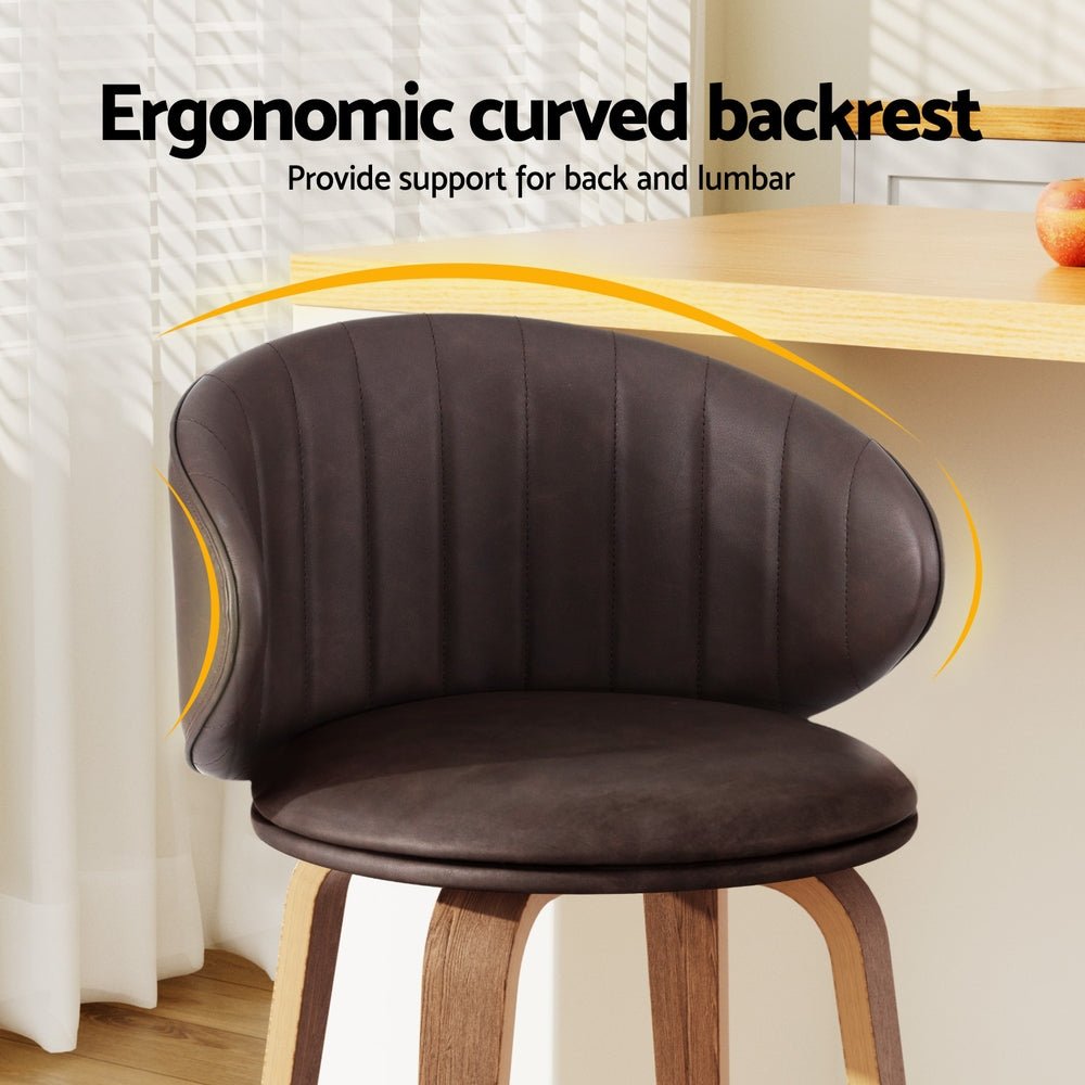Sara Leather Timber Bar Stools 65cm Brown (Set of 2) - Barstool Express
