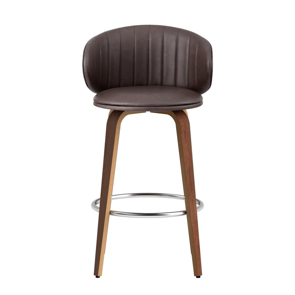 Sara Leather Timber Bar Stools 65cm Brown (Set of 2) - Barstool Express