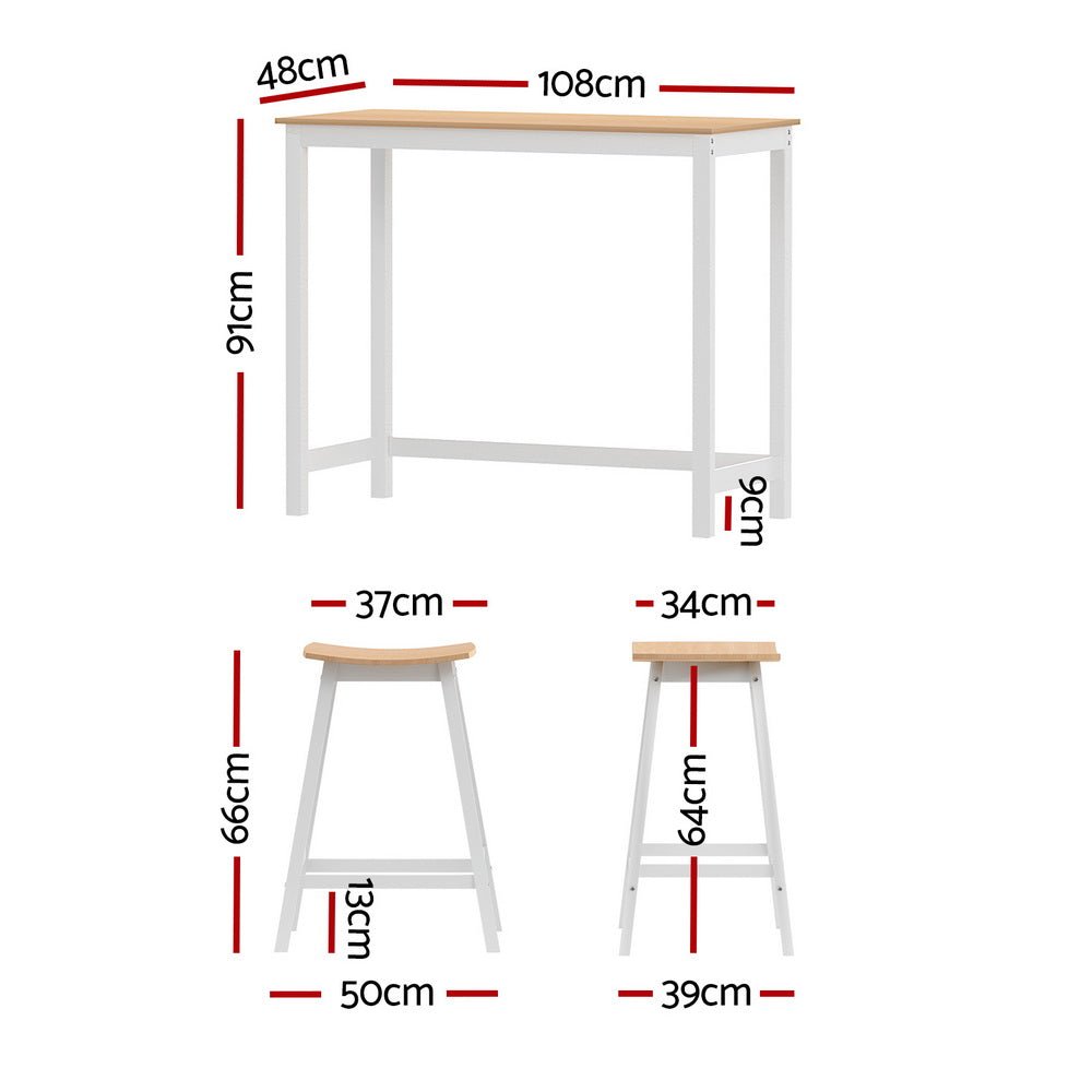Skye Bar Table and Saddle Stools Set White & Pine (3 Piece) - Barstool Express