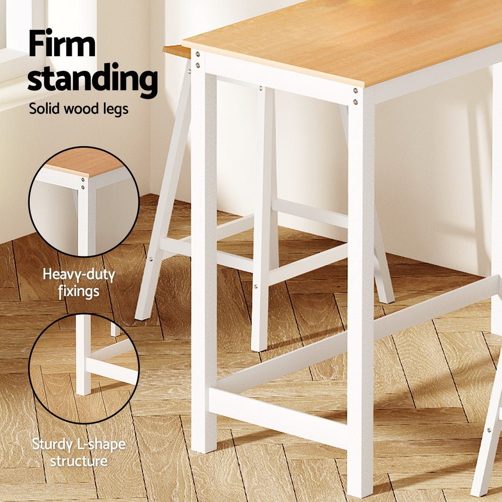 Skye Bar Table and Saddle Stools Set White & Pine (3 Piece) - Barstool Express