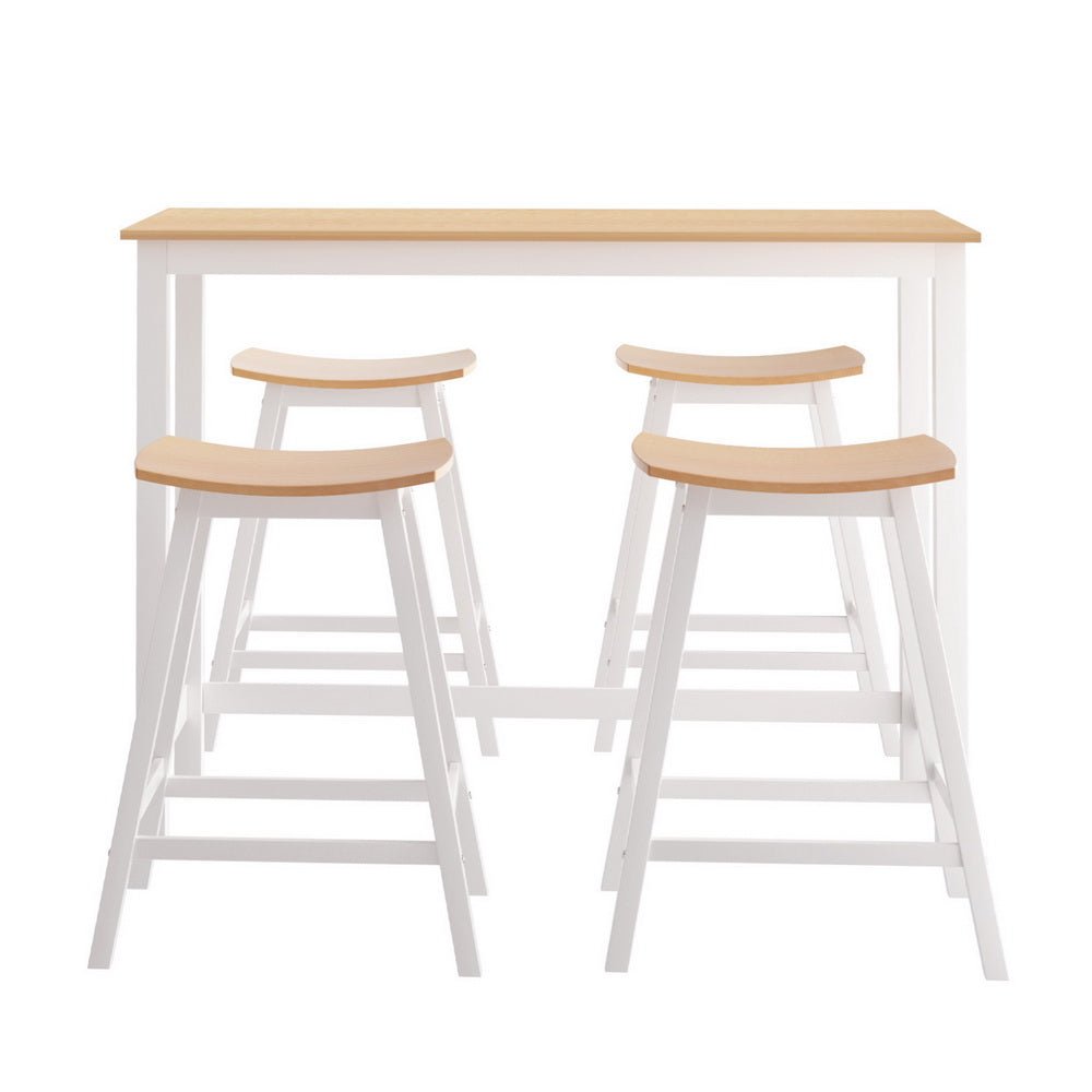 Skye Bar Table and Saddle Stools Set White & Pine (5 Piece) - Barstool Express