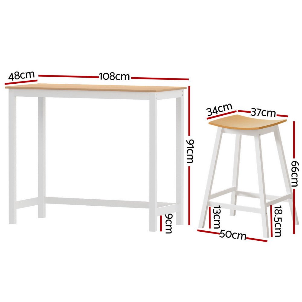 Skye Bar Table and Saddle Stools Set White & Pine (5 Piece) - Barstool Express