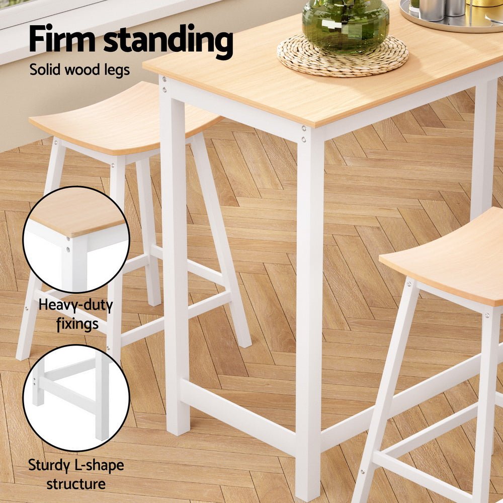 Skye Bar Table and Saddle Stools Set White & Pine (5 Piece) - Barstool Express
