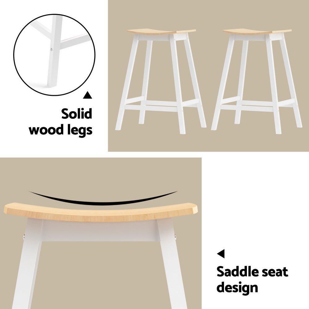 Skye Bar Table and Saddle Stools Set White & Pine (5 Piece) - Barstool Express