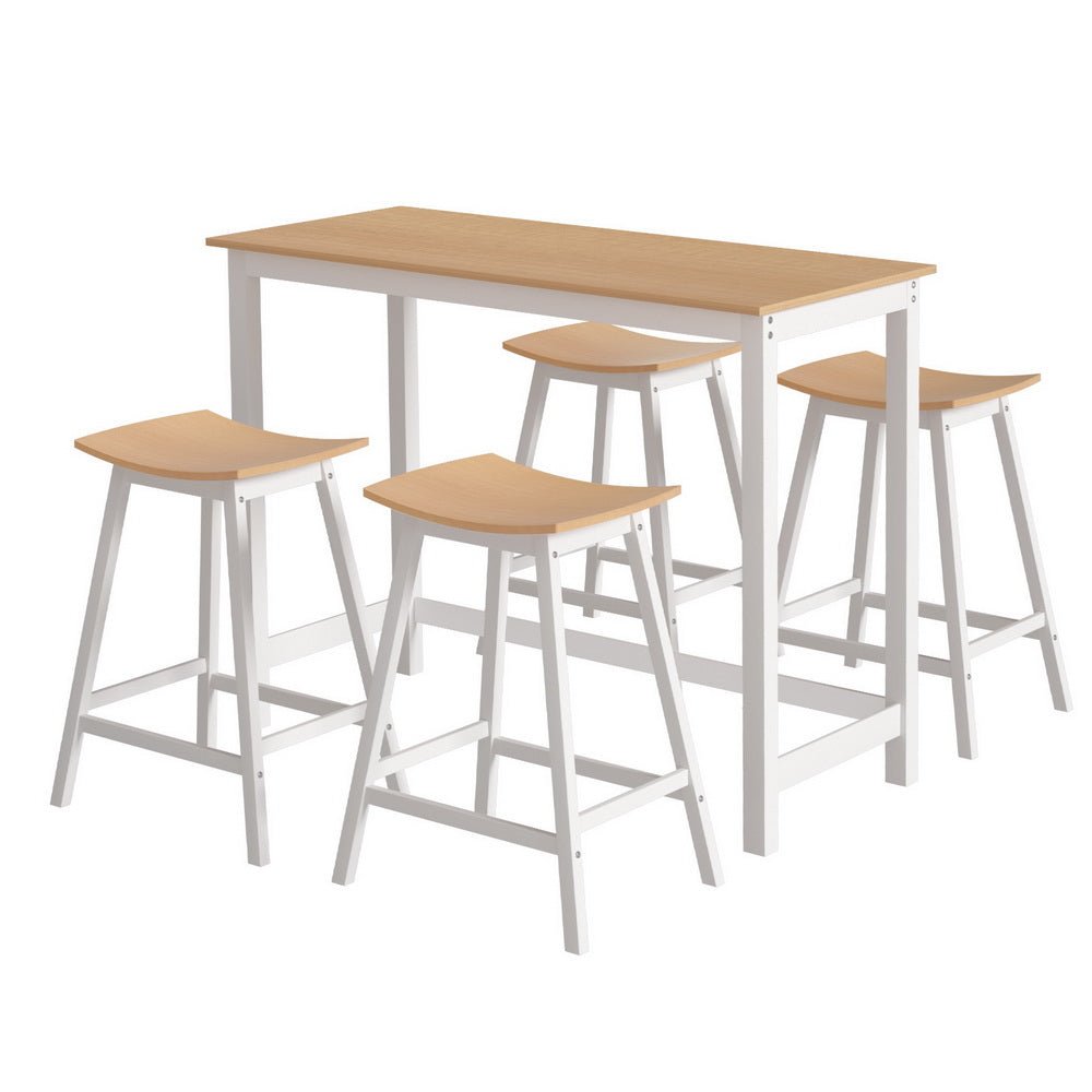 Skye Bar Table and Saddle Stools Set White & Pine (5 Piece) - Barstool Express