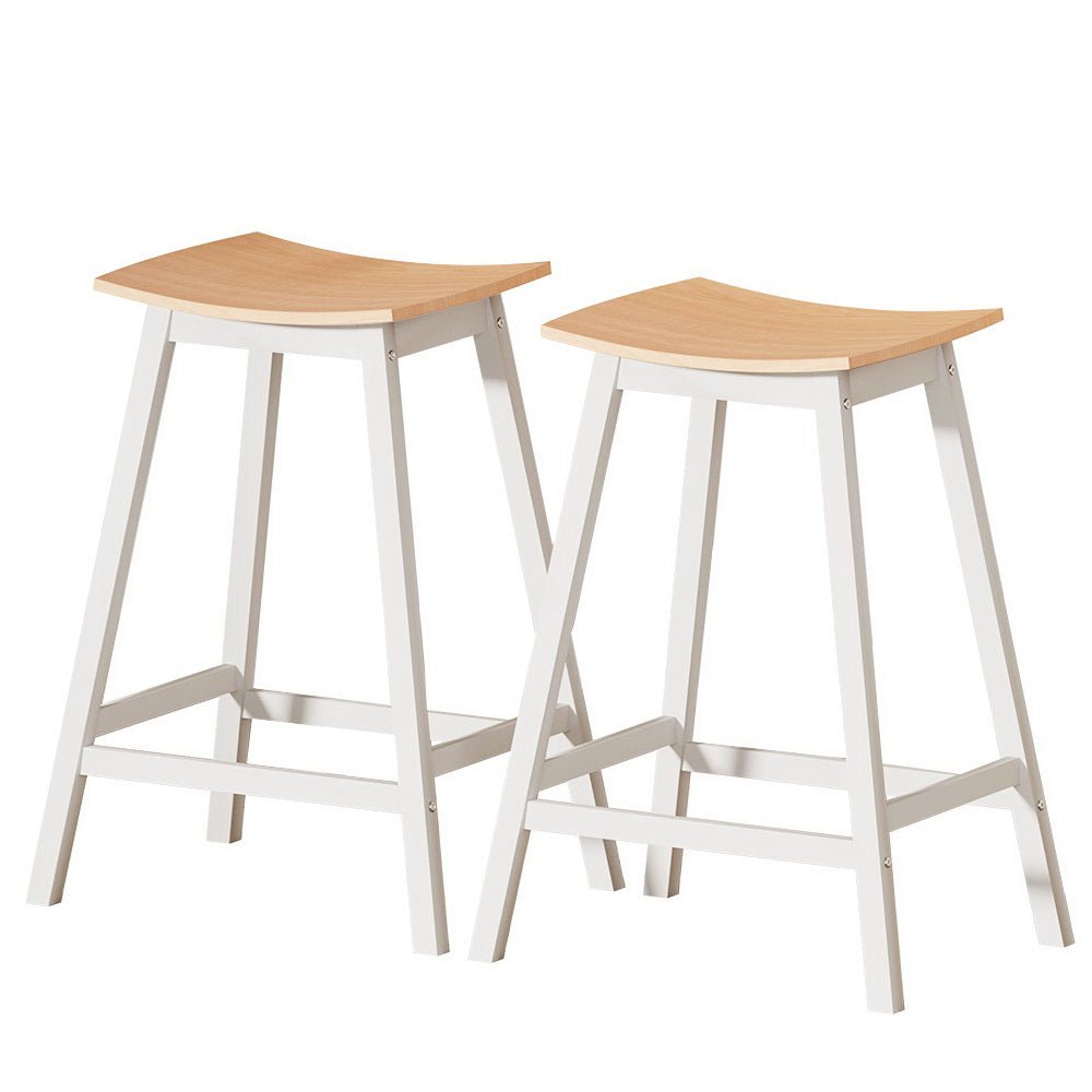 Skye Saddle Bar Stools 66cm White & Pine (Set of 2) - Barstool Express