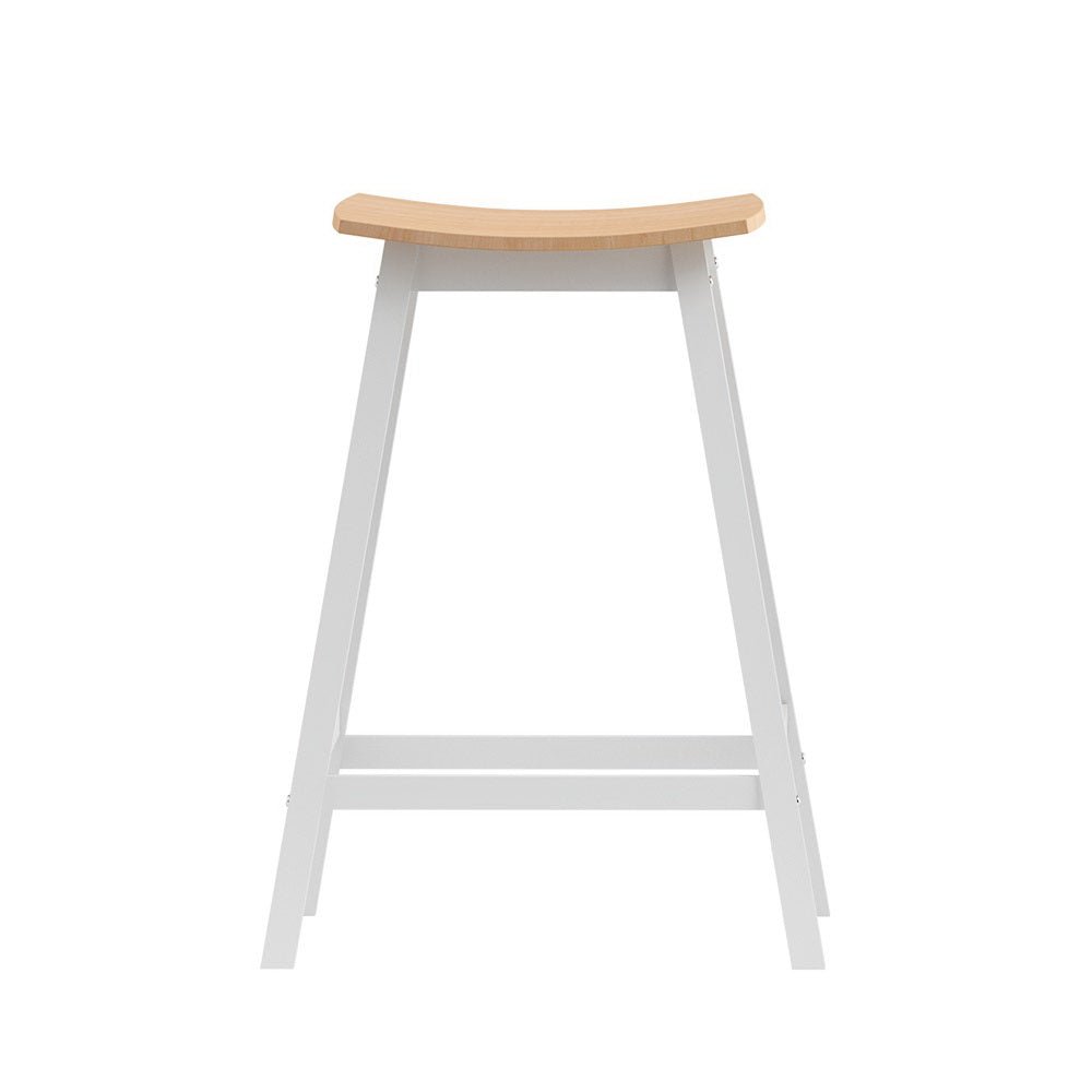 Skye Saddle Bar Stools 66cm White & Pine (Set of 2) - Barstool Express