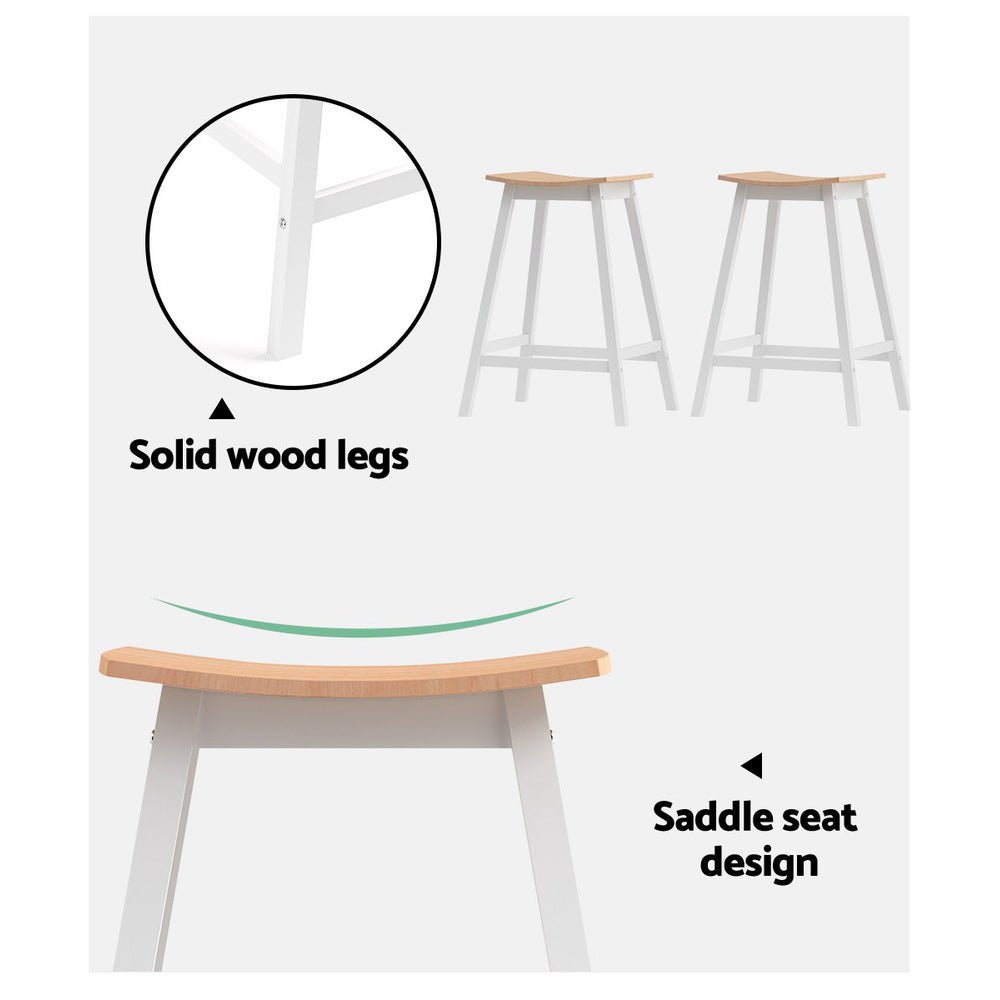 Skye Saddle Bar Stools 66cm White & Pine (Set of 2) - Barstool Express