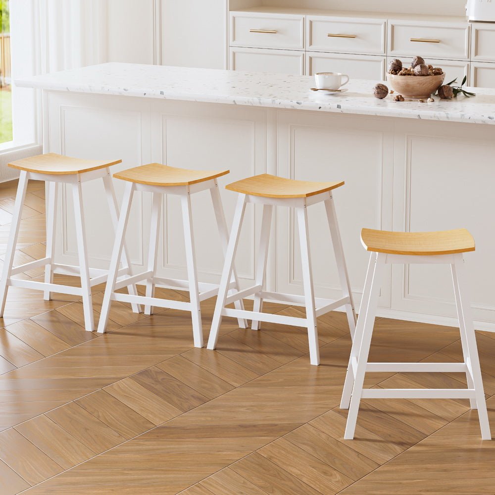 Skye Saddle Bar Stools 66cm White & Pine (Set of 4) - Barstool Express