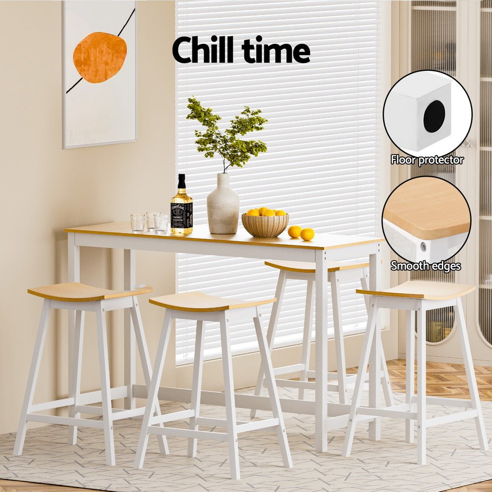 Skye Saddle Bar Stools 66cm White & Pine (Set of 4) - Barstool Express