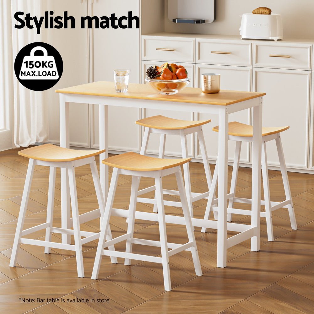Skye Saddle Bar Stools 66cm White & Pine (Set of 4) - Barstool Express