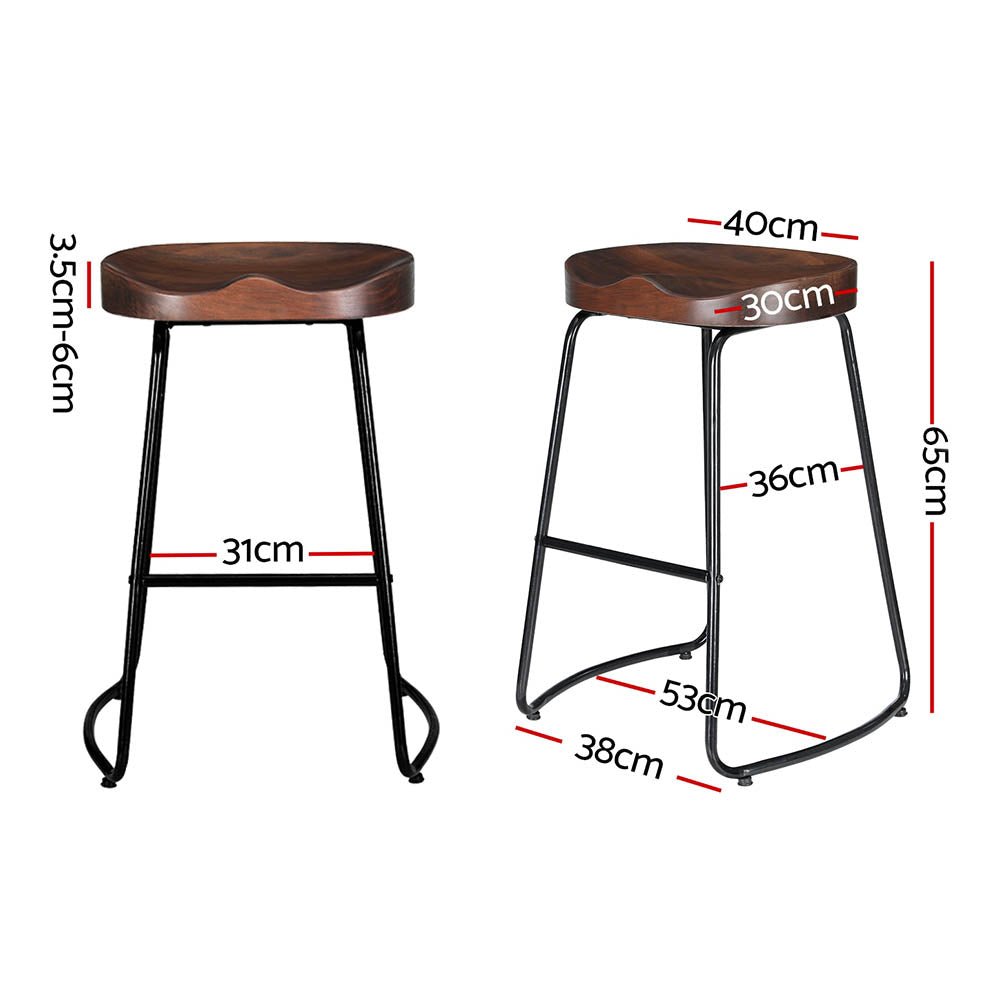 Thor Timber Tractor Seat Bar Stools 65cm Dark Wood (Set of 2) - Barstool Express