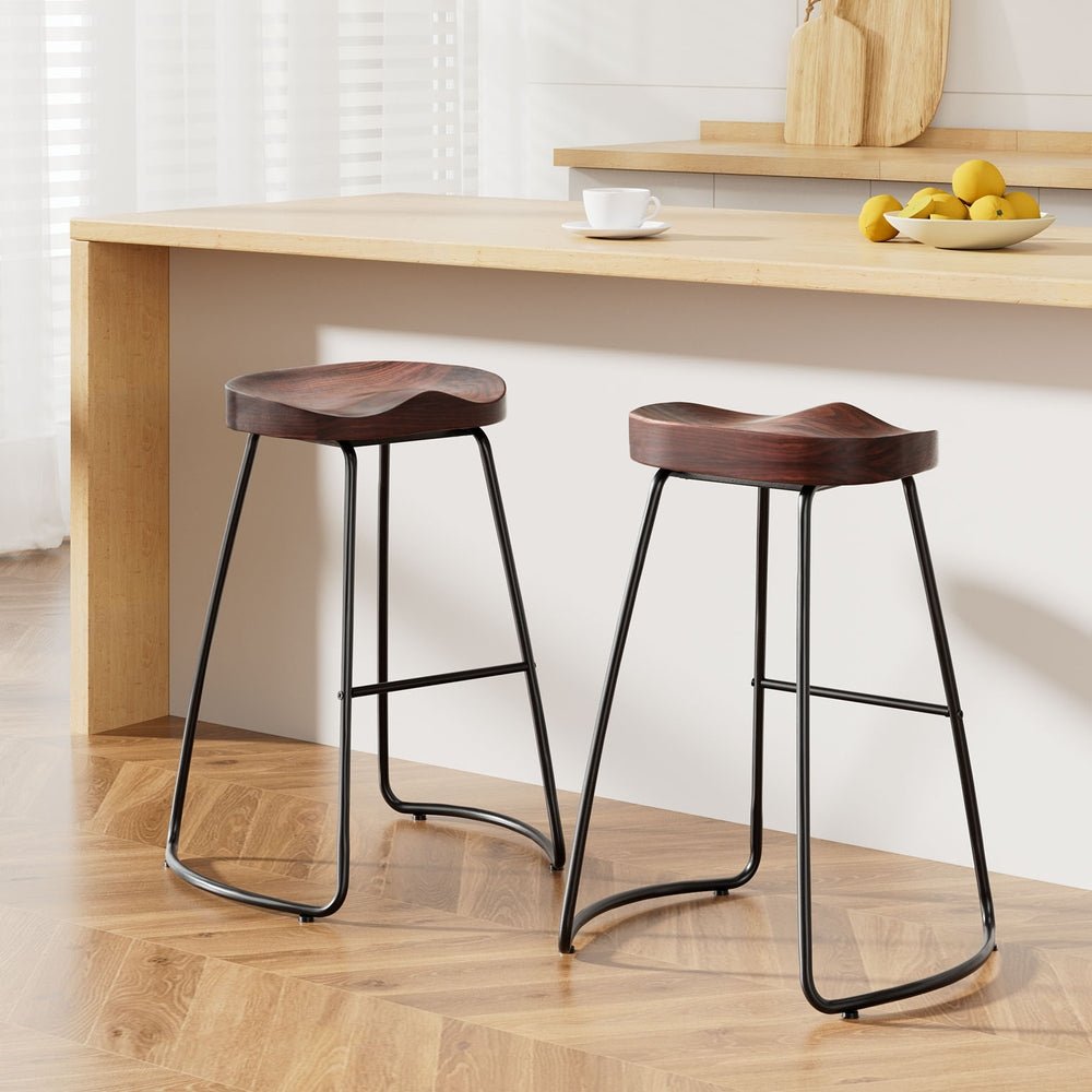 Thor Timber Tractor Seat Bar Stools 65cm Dark Wood (Set of 2) - Barstool Express