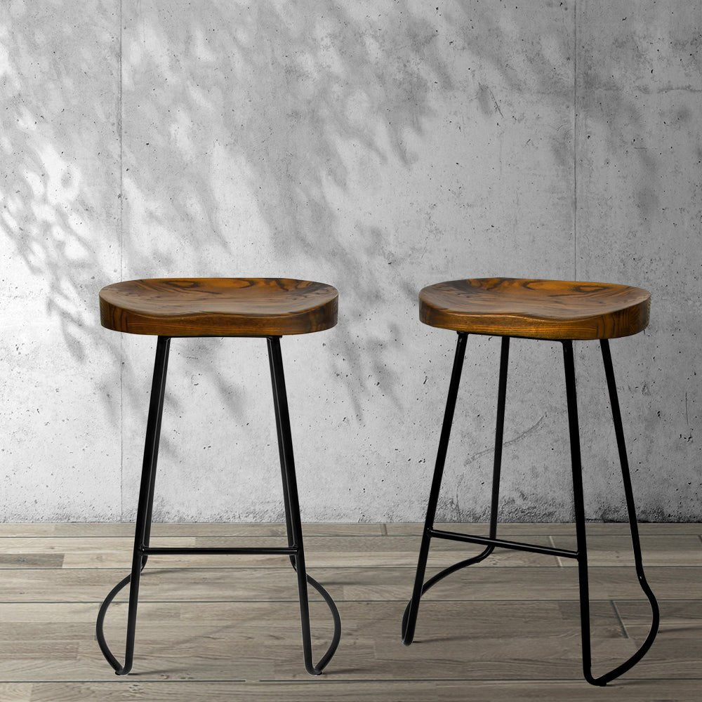 Thor Timber Tractor Seat Bar Stools 65cm Dark Wood (Set of 2) - Barstool Express