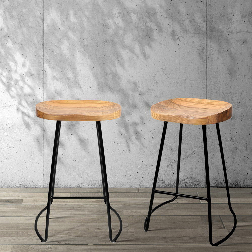 Thor Timber Tractor Seat Bar Stools 65cm Natural (Set of 4) - Barstool Express