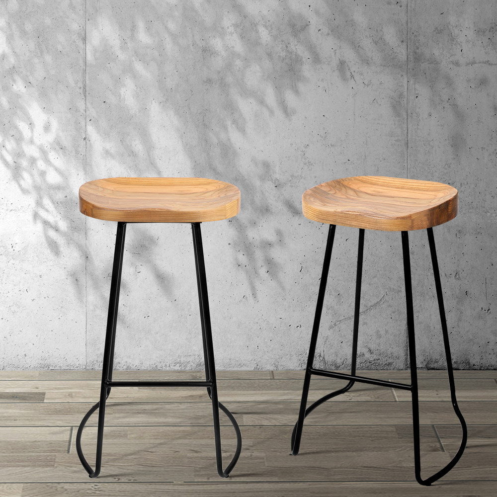Thor Timber Tractor Seat Bar Stools 75cm Natural (Set of 2) - Barstool Express