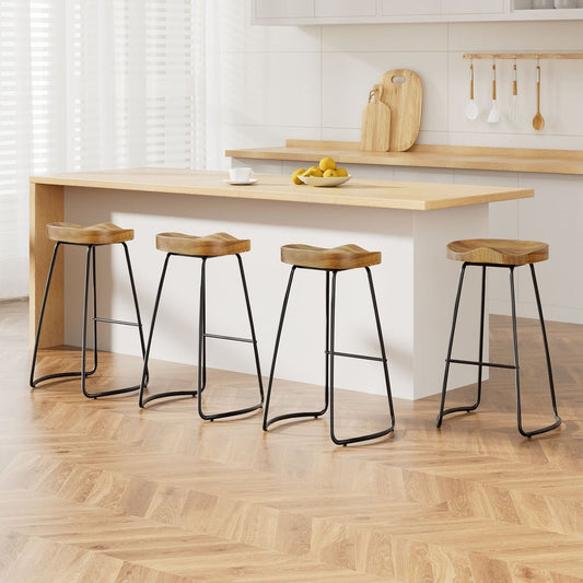 Thor Timber Tractor Seat Bar Stools 75cm Natural (Set of 4) - Barstool Express