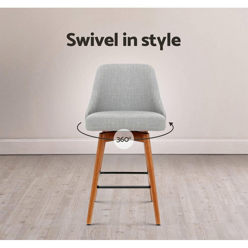 Tilly Linen Swivel Bar Stools 65cm Grey (Set of 2) - Barstool Express