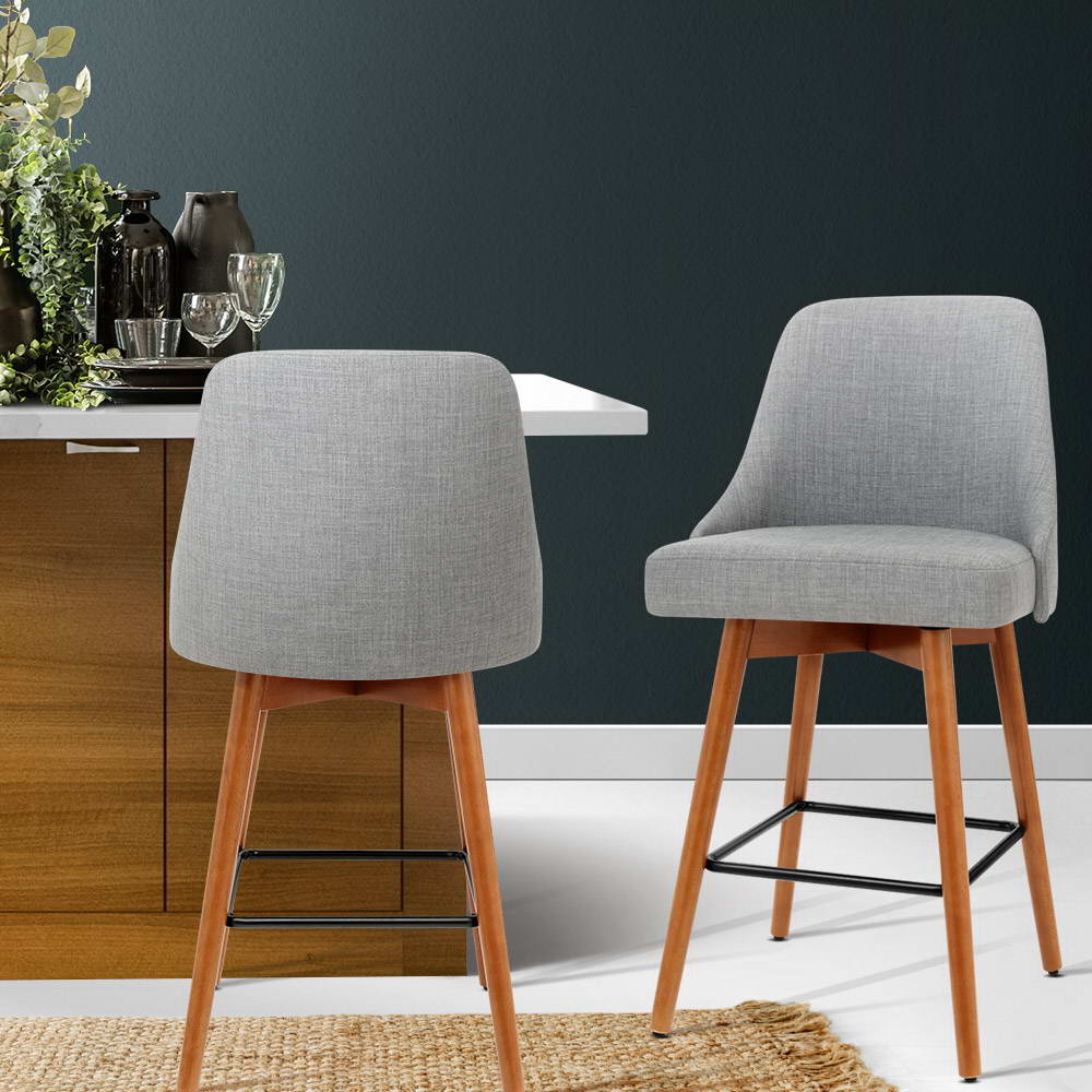 Tilly Linen Swivel Bar Stools 65cm Grey (Set of 2) - Barstool Express