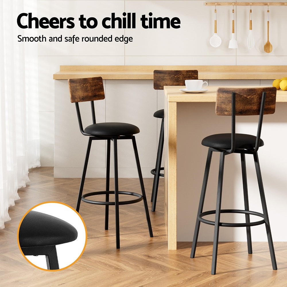 Timothy Industrial Bar Stools Upholstered Seat 72cm Black (Set of 2) - Barstool Express