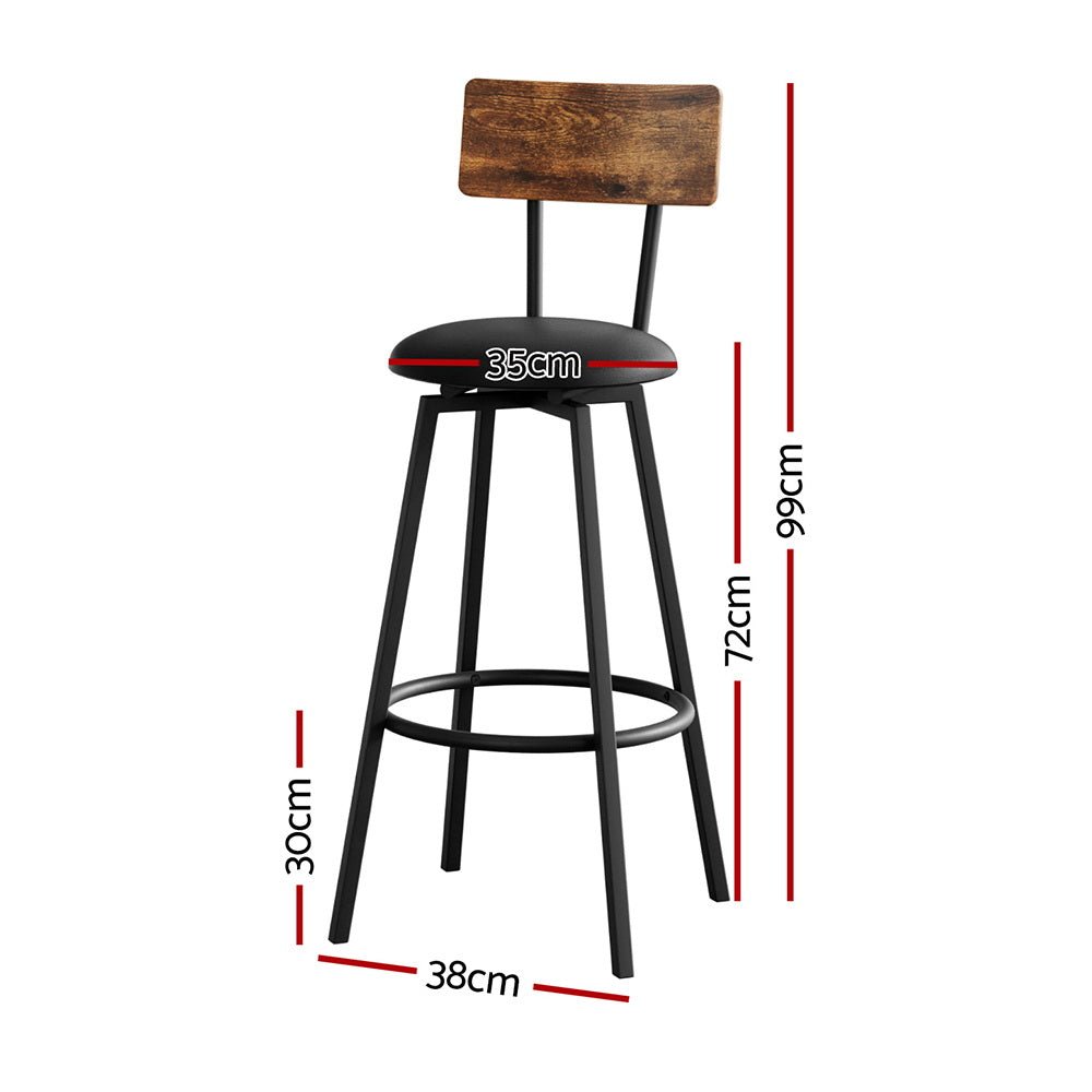 Timothy Industrial Bar Stools Upholstered Seat 72cm Black (Set of 2) - Barstool Express