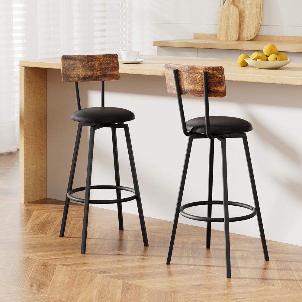 Timothy Industrial Bar Stools Upholstered Seat 72cm Black (Set of 2) - Barstool Express