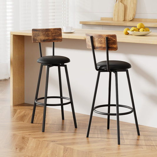 Timothy Industrial Bar Stools Upholstered Seat 72cm Black (Set of 2) - Barstool Express